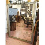 WALL MIRROR, late 19th century French, distressed grey painted, circa 1880, 150cm H x 120cm W.