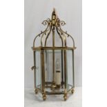 HALL LANTERN, 90cm drop, gilt metal, three branch light.