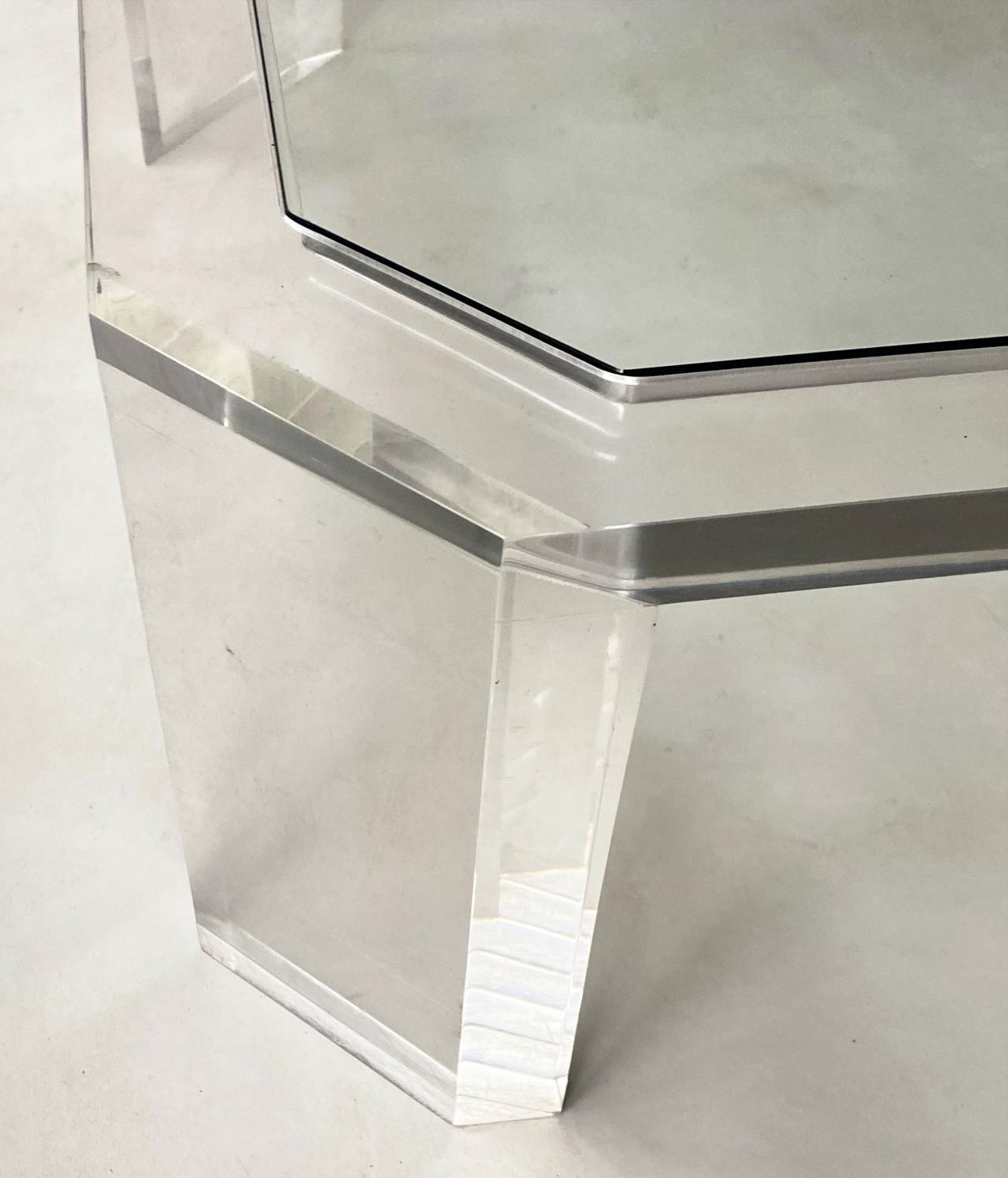 LOW TABLE, rectangular lucite framed and glass inset, 120cm W x 80cm D x 32cm H - Image 8 of 8