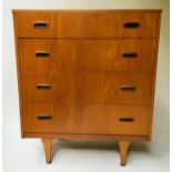 CHEST, 1960's teak with four long drawers, 75cm x 43cm x 88cm H.