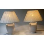 TABLE LAMPS, a pair, Provencal ceramic wine jar form with parchment spun silk shades, 61cm H. (2)