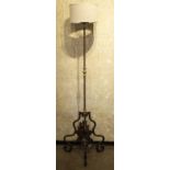 STANDING LAMP, 180cm H x 51cm W, wrought iron with taupe linen shade.
