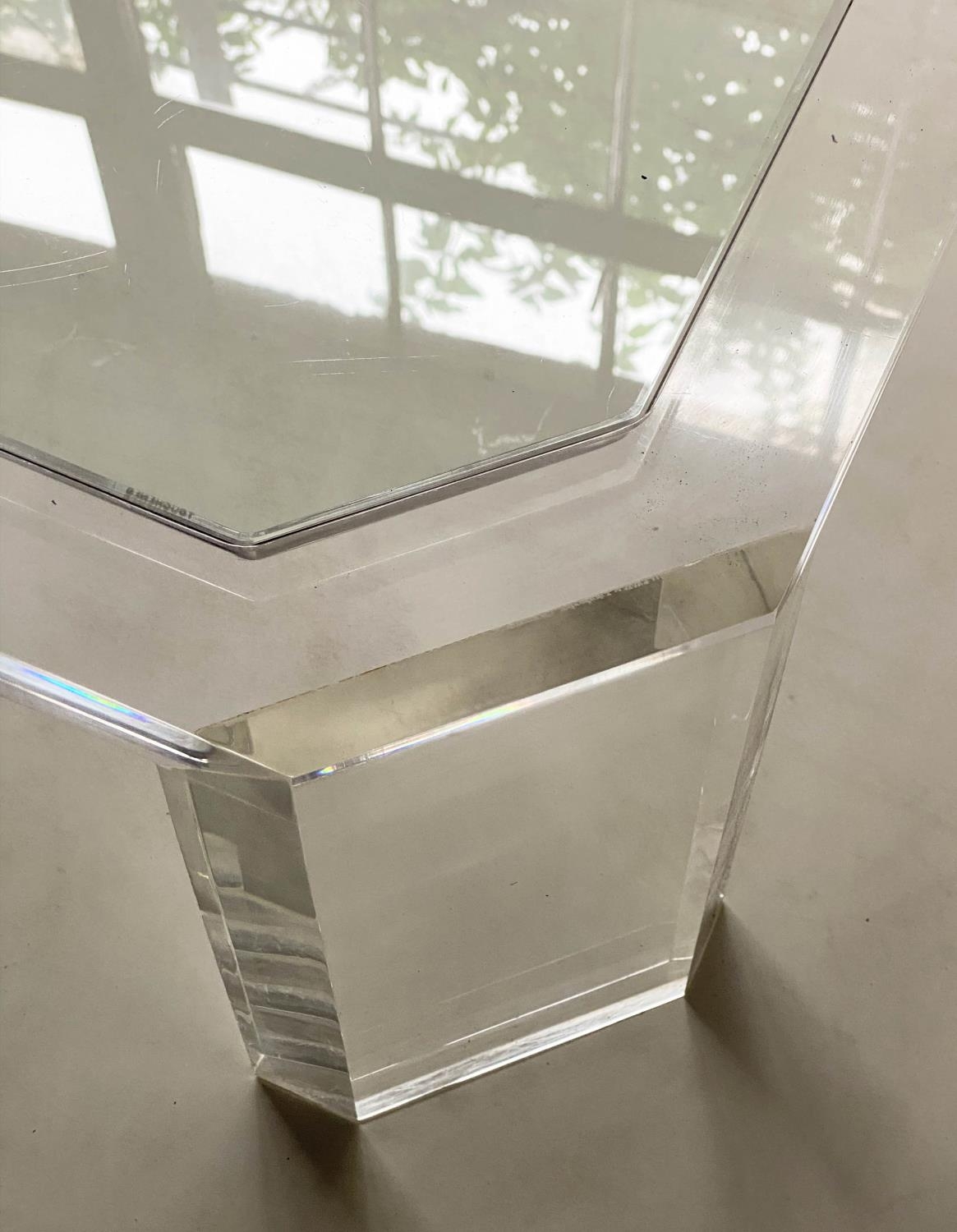 LOW TABLE, rectangular lucite framed and glass inset, 120cm W x 80cm D x 32cm H - Image 4 of 8