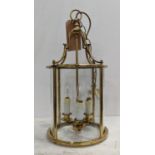 HALL LANTERN, 57cm drop, gilt metal, three branch light.