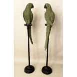 CONTEMPORARY SCHOOL SCULPTURAL PARROTS, on stands, a pair, 166cm H. (2)