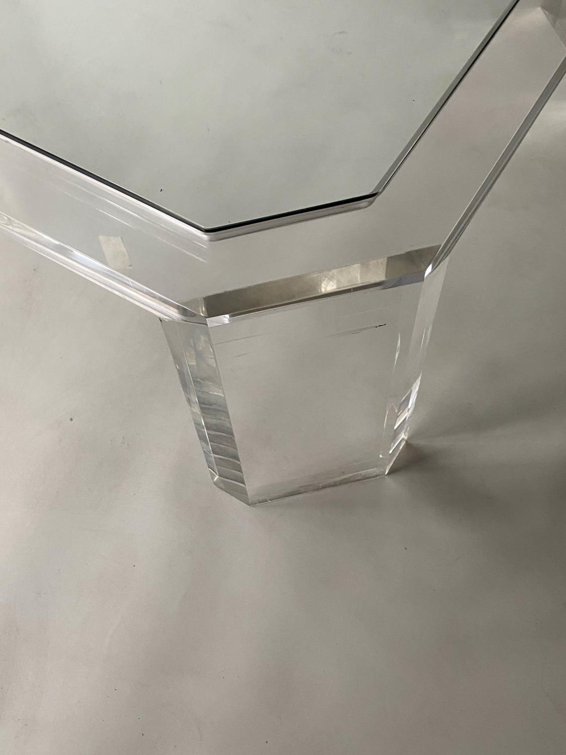 LOW TABLE, rectangular lucite framed and glass inset, 120cm W x 80cm D x 32cm H - Image 6 of 8
