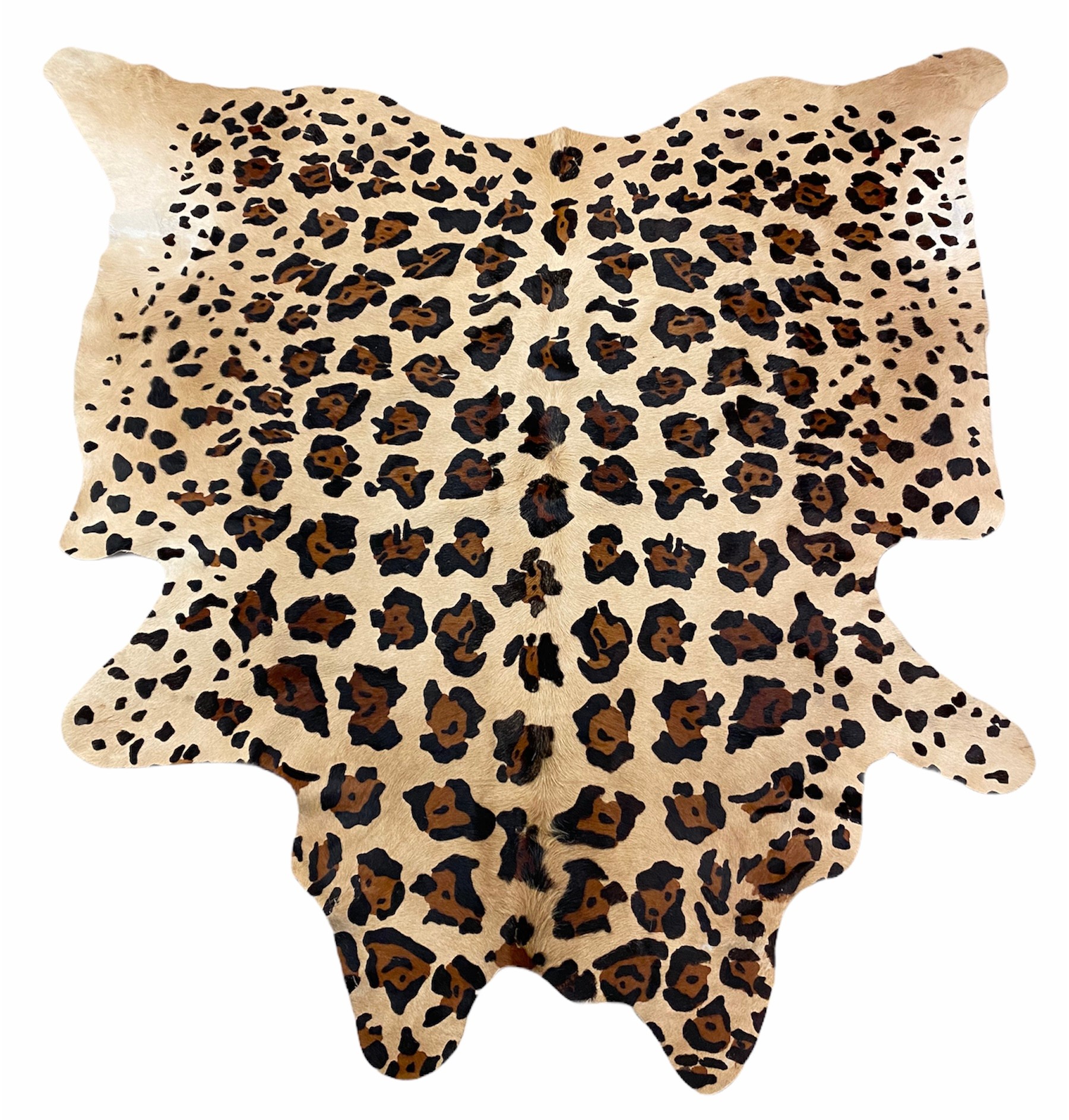 JAGUAR PRINT COW HIDE RUG, approx 200cm x 210cm.