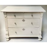 COMMODE, 19th century French, traditionally grey painted, with two short above two long drawers,