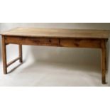 FARMHOUSE TABLE, 19th century French cherrywood planked and cleated above three frieze drawers 199cm