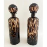 DECANTERS, a pair, Murano style brown glass, 40cm H. (2)