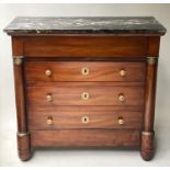 EMPIRE COMMODE, early 19th century, French mahogany and gilt metal mounted with marble top above