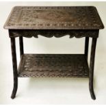 CENTRE TABLE, 19th century Anglo Colonial carved hardwood with undertier and splayed supports,