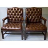 ARMCHAIRS, a pair, George III design, mahogany in buttoned hand dyed leather, 73cm W. (2)