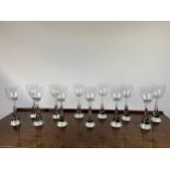 STEUBEN CRYSTAL TEARDROP WINE GLASSES, a set of twelve, 25cm H. (12)
