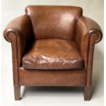 CLUB ARMCHAIR, Club style hand finished leather with rounded back and arms 84cm W