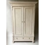 ARMOIRE, 19th century French, traditionally grey painted, with two panelled doors enclosing