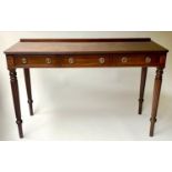 WRITING TABLE, George III design, mahogany, with three frieze drawers and paterae inlay, 122cm x