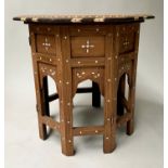 HOSPHIARPUR OCCASIONAL TABLE, octagonal North Indian hardwood bone and ebony inset. 45cm W x 42cm H