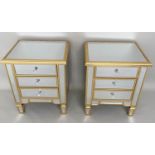 SIDE CHESTS, a pair, 60cm x 50cm x 40cm, mirrored finish, gilt accents. (2)