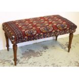 STOOL, 47cm H x 95cm x 49cm, part Victorian walnut in carpet upholstery (adapted).