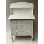 GUSTAVIAN COMMODE, late 19th century Swedish, traditionally grey painted, with shelved marble top