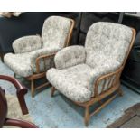 ERCOL ARMCHAIRS, a pair, by Lucian Ercolani, 84cm H. (2)