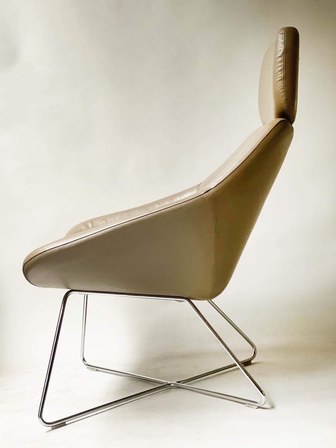 ALLERMUIR HATELE ARMCHAIR, in taupe leather, with chromium frame. 747cm W - Image 4 of 5