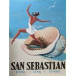 SAN SEBASTIAN REPRODUCTION PAINTED ADVERTISEMENT, 90cm x 120cm, on canvas.