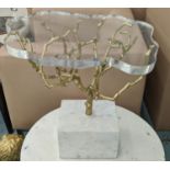 SIDE TABLE, 50cm H x 50cm x 36cm, naturalistic tree design, gilt metal and marble base, Perspex top.