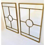 ARCHITECTURAL WALL MIRRORS, a pair, 110cm x 70cm, gilt metal frames. (2)