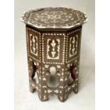 SYRIAN OCCASIONAL TABLE, Damascus octagonal hardwood, mother of pearl and ebony and silver metal