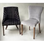 CHAIR, black and white cut velvet with swept supports together with a silver grey velvet bedroom