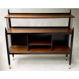 BOOKCASE, mid 20th century, teak and ebonised, with brass caps, 104cm x 98cm H x 32cm.