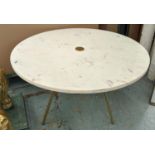 SIDE TABLE, 1960s, 60cm x 42cm H, French style gilt metal tripod base, marble top.