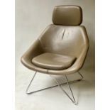 ALLERMUIR HATELE ARMCHAIR, in taupe leather, with chromium frame. 747cm W