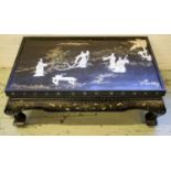 LOW TABLE, 31cm H x 86cm x 56cm, mid 20th century, Chinese black lacquer with gilt and low relief