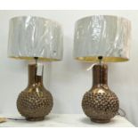 COACH HOUSE TABLE LAMPS, a pair, 79cm H silver glazed ceramic, with shades. (2)