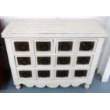 INDIA JANE BANK OF DRAWERS, 106cm W x 86cm H x 45cm D, cream with metal handles.