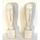 CONTEMPORARY SCHOOL SCULPTURAL BUSTS, a pair, 60cm H, ceramic. (2)