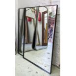 WALL MIRRORS, a pair, 90cm x 60cm, slim black painted frames. (2)