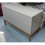 CHEST OF DRAWERS, 125cm x 54cm x 77cm, contemporary grey lacquered, three drawers.