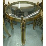SIDE TABLE, 1960s French style, gilt metal and perspex glass top, 64cm x 600cm.