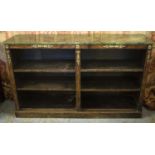 OPEN BOOKCASE, 90cm H x 153cm x 36cm, 19th century simulated rosewood and brass mounted with faux