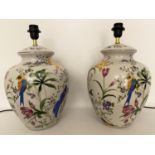 TABLE LAMPS, a pair, 47cm x 27cm, tropical print ceramic. (2)