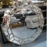 WALL MIRROR, 100cm diam, 1970's Italian style, gilt and mirrored frame.