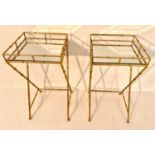 MAISON BAGUES STYLE SIDE TABLES, a pair, 77cm x 41cm sq., faux bamboo design. (2)