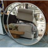 CIRCULAR WALL MIRRORS, a pair, 100cm diam Contemporary silvered framed (2)