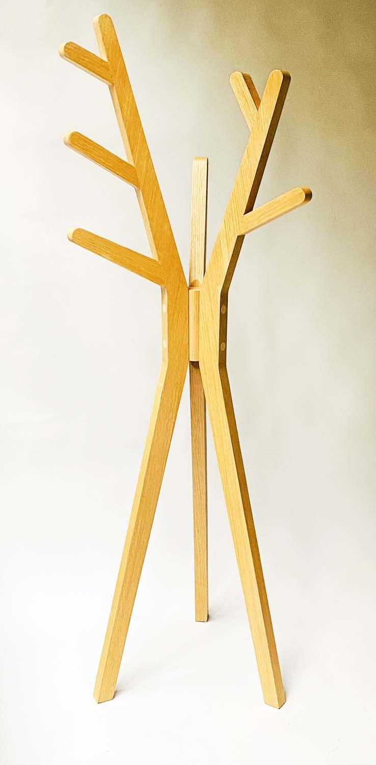 COAT STAND, contemporary oak, three branch, 171cm H.