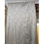CURTAINS, a pair, silver grey fabric, lined and interlined geometric pattern, approx. 120cm gathered