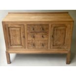 SIDEBOARD, early 20th century, George V, solid burr oak, with three drawers and two cupboards, 120cm